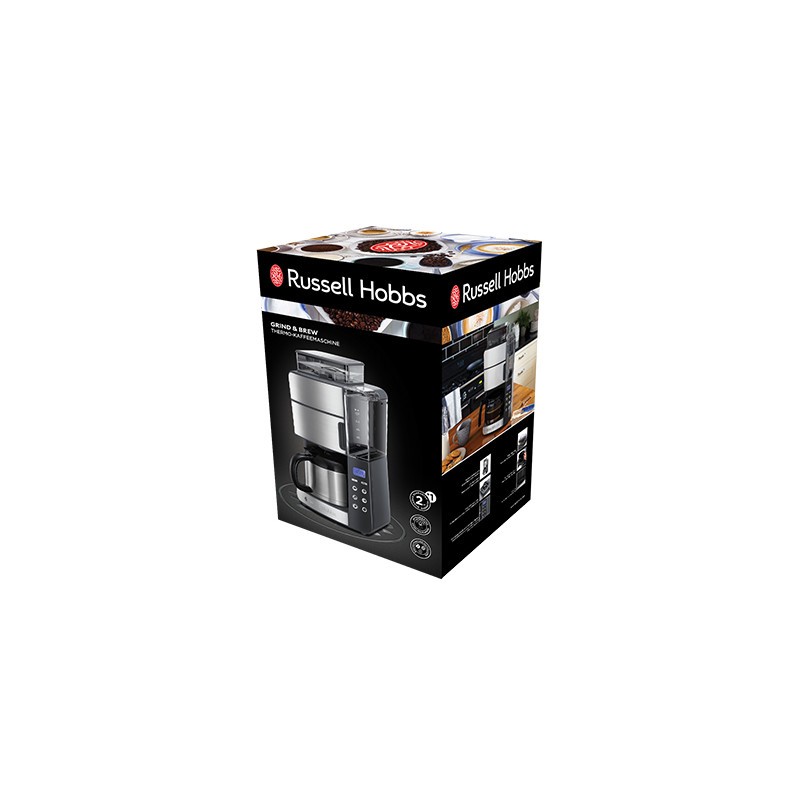 Russell Hobbs 25620-56 Grind & Brew Máquina de Café Filtro com Moinho Integrado, Jarro Térmico 1L, 1000W, Preto, Inox - 5038061101744