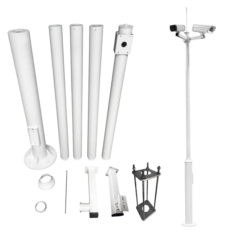 OEM POLE-600-D Poste de CCTV em Aço galvanizado, 6 m, 5 peças de 1,2 m, Diâmetro 87 mm, 46 kg, IP65, Suportes para PTZ, Bullet e Para-raios, Branco