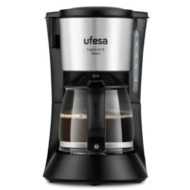 Ufesa CG7115 Capriccio Delux Cafeteira de Filtro Manual, 6 Chávenas, 600 W, Programável, Anti-Gota, Preto, Inox - 71605330 - 8422160053306