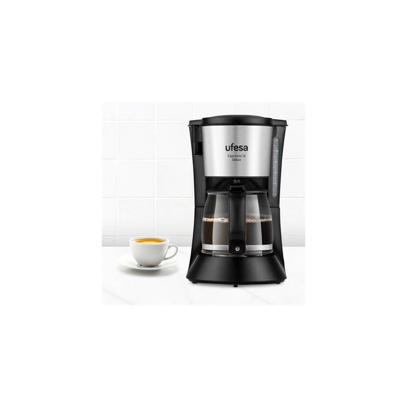 Ufesa CG7115 Capriccio Delux Cafeteira de Filtro Manual, 6 Chávenas, 600 W, Programável, Anti-Gota, Preto, Inox - 71605330 - 8422160053306