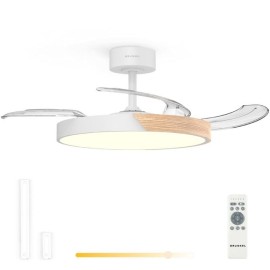 Grunkel SKYDUAL42 Ventoinha de Teto com Comando, 106 cm, 30 W, 6 Velocidades, 4 Pás, Temporizador, Luz LED Integrada 24 W, Branco com Efeito Madeira - 8426156019482