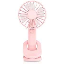 Daewoo DW9017 Ventoinha de Mão, Mini, USB, 5 W, 3 Velocidades, Recarregável, Cabeça Giratória 180°, Base e Mola Integrada, Rosa - 8436533800107