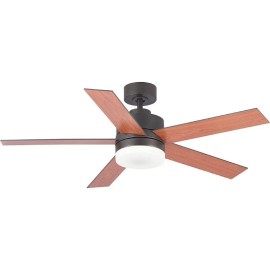 Blaupunkt BP2011 Ventoinha de Teto com Comando, 122 cm, 70 W, 5 Pás, Luz LED Integrada 18 W, Efeito Madeira - 8436533797353