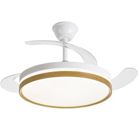 Daewoo DW5010 Ventoinha de Teto com Comando, 106 cm, 30 W, 6 Velocidades, 3 Pás Retráteis, Temporizador, Luz LED Integrada 35 W Tri-Tom, Branco, Aro Efeito Madeira - 8436533799968
