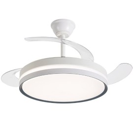 Daewoo DW5007 Ventoinha de Teto com Comando e APP, 106 cm, 30 W, 6 Velocidades, 3 Pás Retráteis, Temporizador, Luz LED Integrada 35 W Tri-Tom, Branco, Aro Branco - 8436533799463