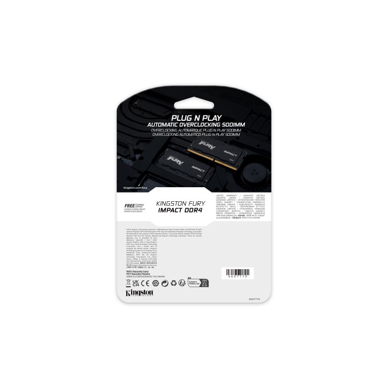 Kingston Technology Fury Impact Módulo de Memória RAM 32 GB 1 x 32 GB DDR4 3200 MT/s CL20 260-pin SO-DIMM - KF432S20IB/32 - 0740617318371