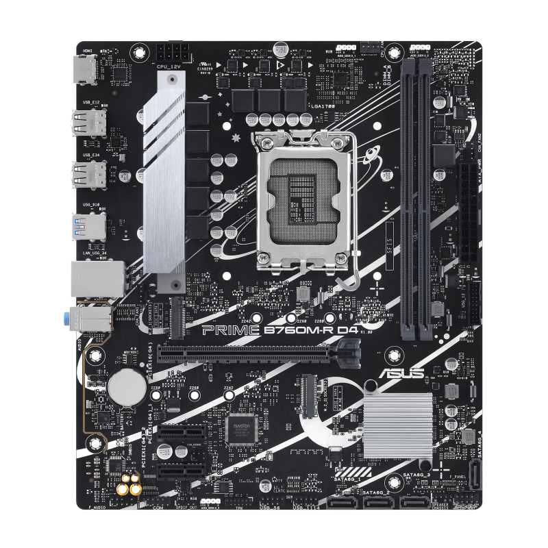ASUS PRIME B760M-R D4 Motherboard Intel B760 Socket LGA 1700 DDR4 micro ATX PCIe 4.0 M.2 - 90MB1HA0-M0EAY0 - 4711387423769