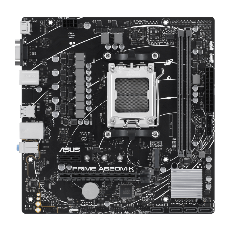 ASUS PRIME A620M-K Motherboard AMD A620 Socket AM5 DDR5 micro ATX PCIe 4.0 M.2 - 90MB1F40-M0EAY0 - 4711387242087