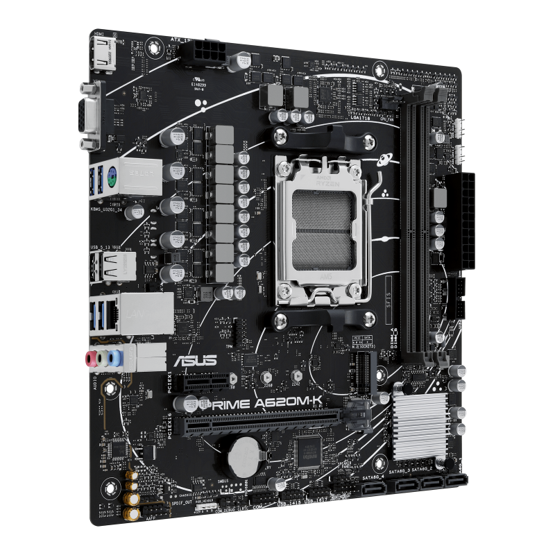 ASUS PRIME A620M-K Motherboard AMD A620 Socket AM5 DDR5 micro ATX PCIe 4.0 M.2 - 90MB1F40-M0EAY0 - 4711387242087