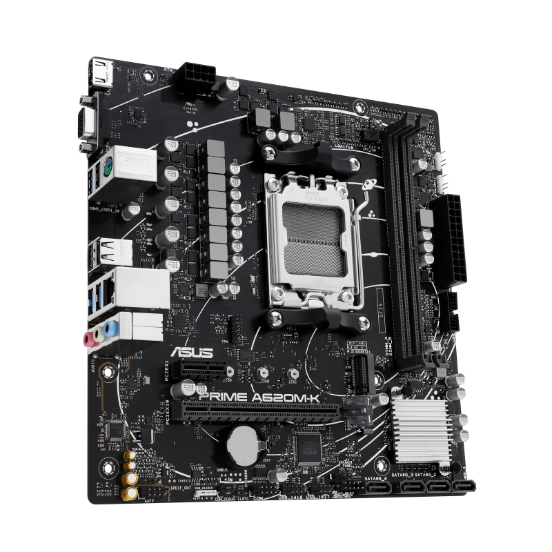 ASUS PRIME A620M-K Motherboard AMD A620 Socket AM5 DDR5 micro ATX PCIe 4.0 M.2 - 90MB1F40-M0EAY0 - 4711387242087