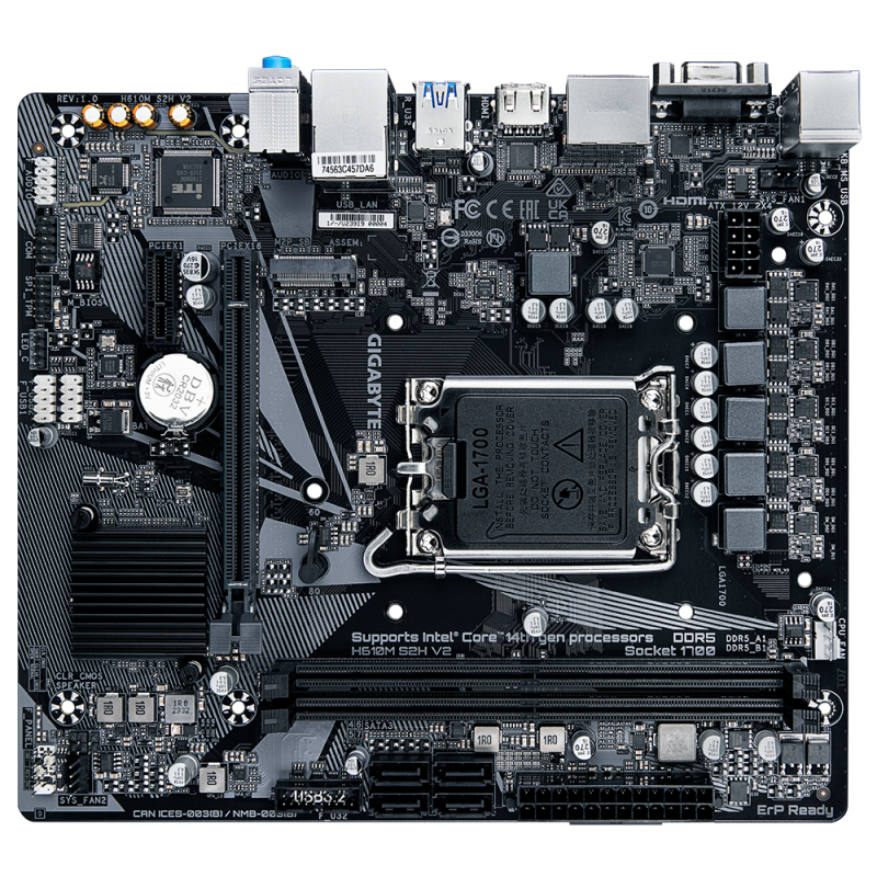 Gigabyte H610M S2H V2 Motherboard Intel H610 Socket LGA 1700 DDR5 micro ATX PCIe 4.0 M.2 - 9M61M2H52-00-10 - 4719331859817