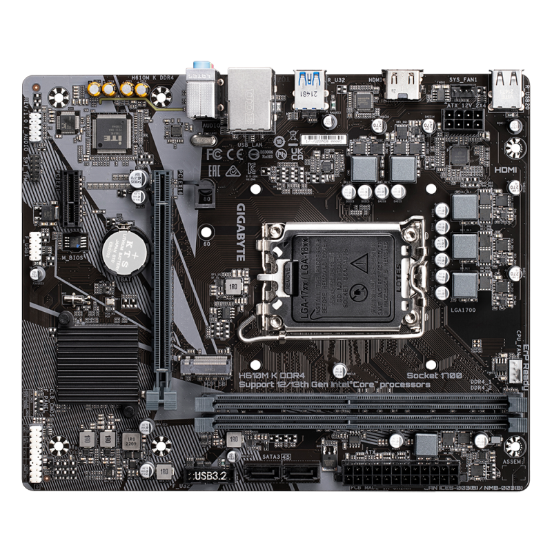 Gigabyte H610M K DDR4 Motherboard Intel H610 Express Socket LGA 1700 DDR4 micro ATX PCIe 4.0 M.2 - 9MH610MK-00-20 - 4719331851675