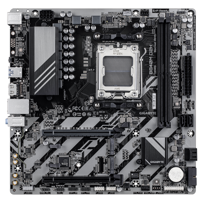 Gigabyte B840M D2H Motherboard AMD B840 Socket AM5 DDR5 micro ATX PCIe 4.0 M.2 - 9MB84MD2H-00-G10 - 4719331868116