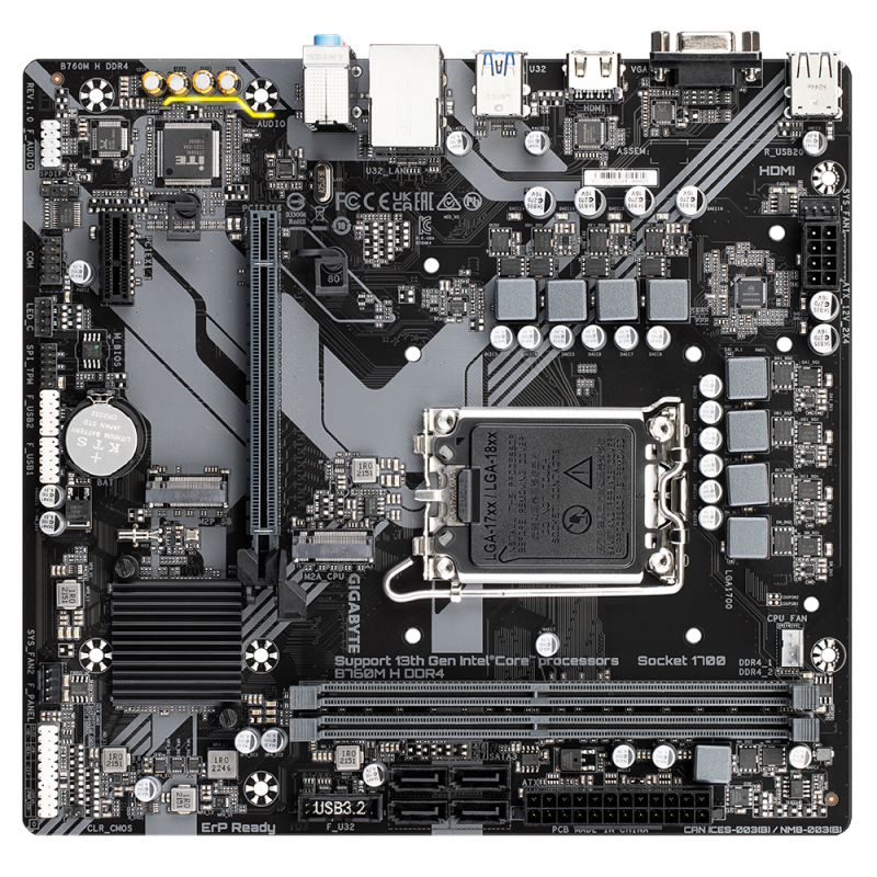 Gigabyte B760M H DDR4 Motherboard Intel B760 Socket LGA1700 DDR4 micro ATX PCIe 4.0 M.2 - 9MB76MH4-00-10 - 4719331854645