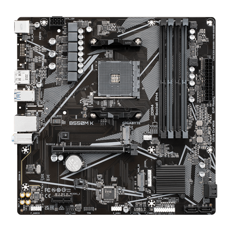 Gigabyte B550M K Motherboard AMD B550 Socket AM4 DDR4 micro ATX PCIe 4.0 M.2 - 9MB55MK-00-11 - 4719331852764
