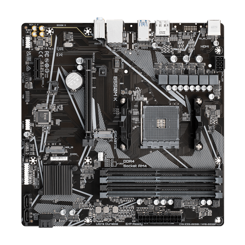 Gigabyte B550M K Motherboard AMD B550 Socket AM4 DDR4 micro ATX PCIe 4.0 M.2 - 9MB55MK-00-11 - 4719331852764