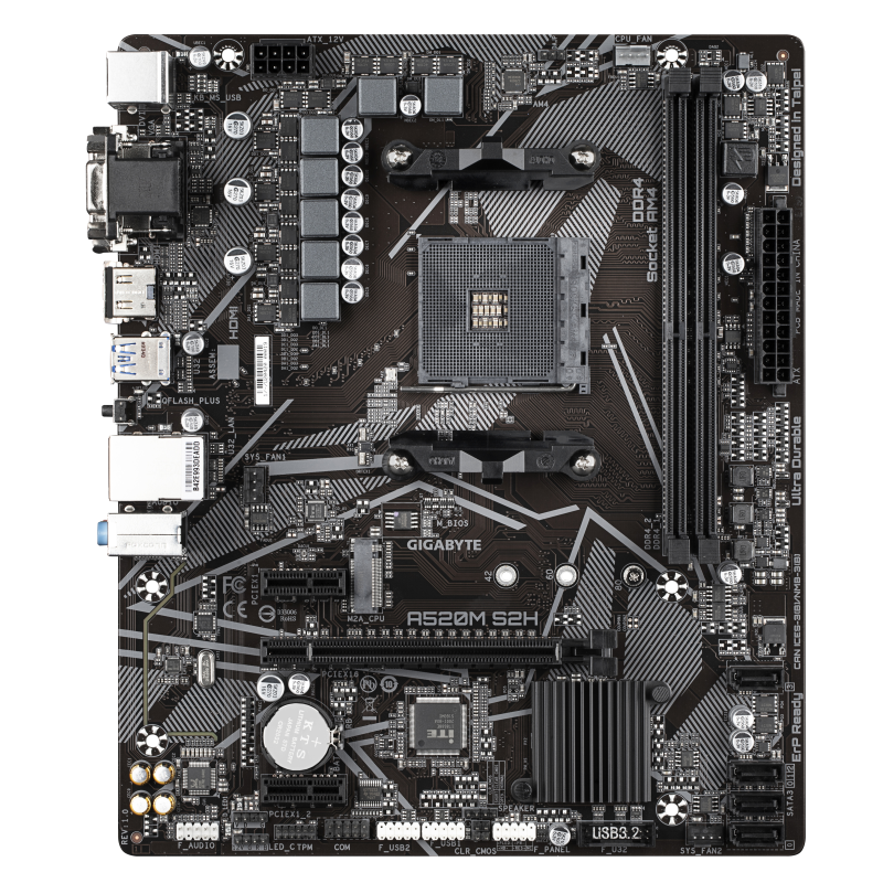 Gigabyte A520M S2H Motherboard AMD A520 Socket AM4 DDR4 micro ATX PCIe 3.0 M.2 - 9MA52MS2H-00-13 - 4719331809720