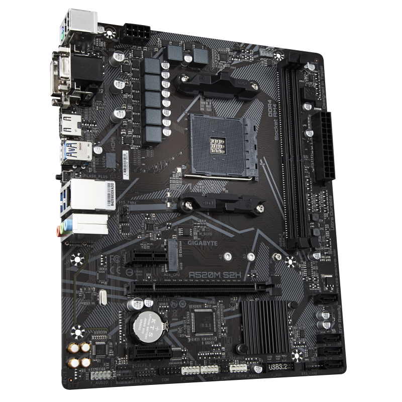 Gigabyte A520M S2H Motherboard AMD A520 Socket AM4 DDR4 micro ATX PCIe 3.0 M.2 - 9MA52MS2H-00-13 - 4719331809720