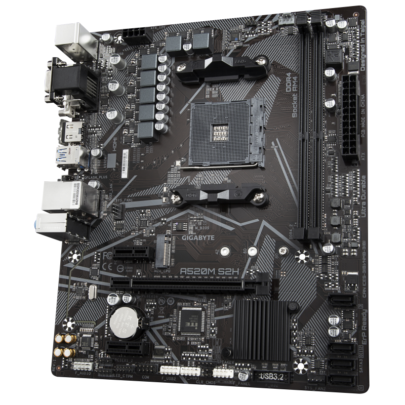 Gigabyte A520M S2H Motherboard AMD A520 Socket AM4 DDR4 micro ATX PCIe 3.0 M.2 - 9MA52MS2H-00-13 - 4719331809720