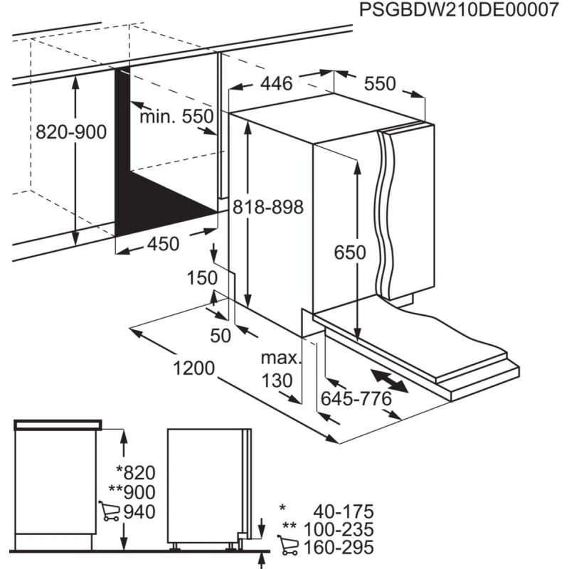 AEG FSE73507P Máquina de Lavar Loiça Encastre, 10 Conjuntos, 45 cm, Aço Inoxidável - FSE73507P - 7333394013817