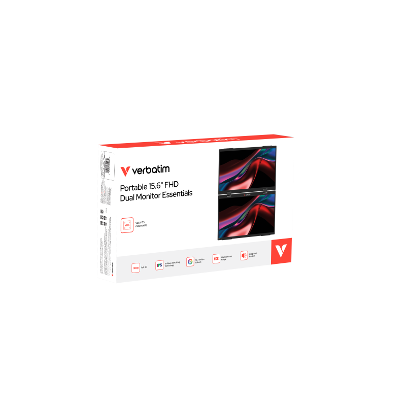 Verbatim 32403 LCD Dual Monitor Portátil Touch Screen Plano 39,6 cm (15,6") Full HD, 60Hz, USB Type-C, Mini HDMI, Colunas Integradas, Multimedia, Táctil, Preto - 0023942324034