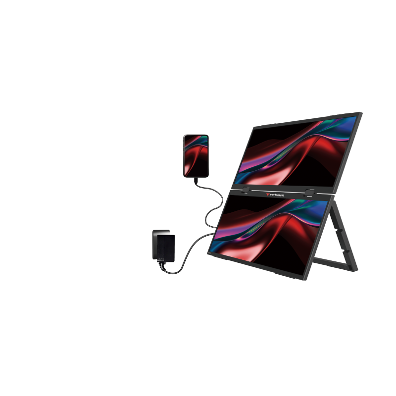 Verbatim 32403 LCD Dual Monitor Portátil Touch Screen Plano 39,6 cm (15,6") Full HD, 60Hz, USB Type-C, Mini HDMI, Colunas Integradas, Multimedia, Táctil, Preto - 0023942324034