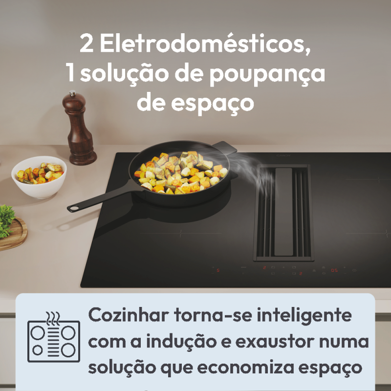 Candy CIH 8I4CF Placa de Indução, 4 Zonas, 83 cm, Exaustor Integrado, Preto - 8059019091723