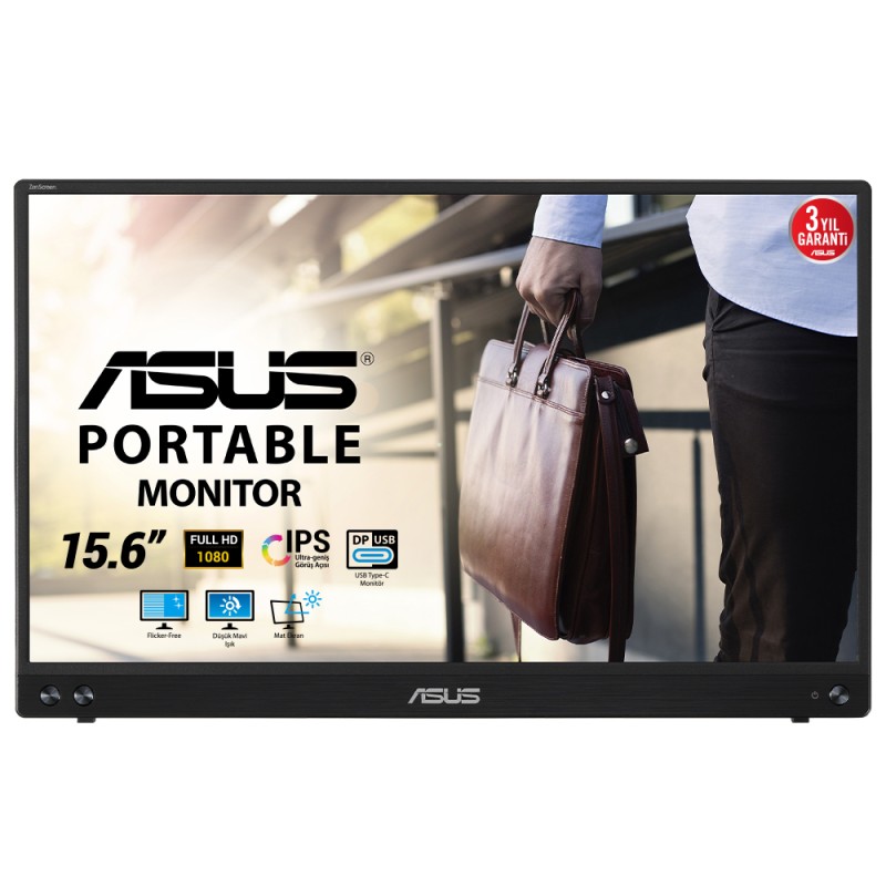 ASUS ZenScreen MB16ACV IPS Monitor Portátil Plano, 39,6 cm (15.6"), 1920 x 1080 pixels Full HD, 60Hz, USB-C, Preto - 90LM0381-B01370 - 4718017949040