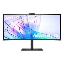Samsung ViewFinity S6 S34C652VAU LCD Monitor Profissional Curvo, 86,4 cm (34"), 3440 x 1440 pixels UltraWide Quad HD, 100Hz, USB-C, DisplayPort, HDMI, Altifalantes Integrados, Ajuste de Altura, Câmera Embutida, Preto - LS34C652VAUXEN - 8806094974010