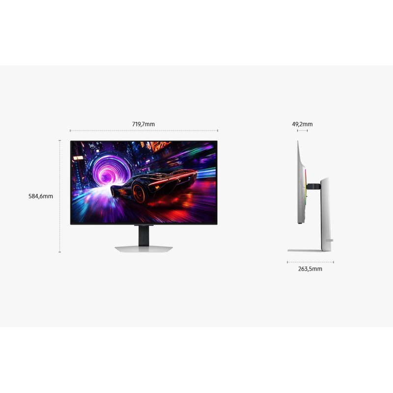 Samsung Odyssey S32FG810SU QD-OLED Monitor Gaming Plano, 81,3 cm (32"), 2160 x 3840 pixels 4K Ultra HD, 240Hz, USB-C, DisplayPort, HDMI, Ajuste de Altura, Pivot, Prateado - LS32FG810SUXEN - 8806095968834