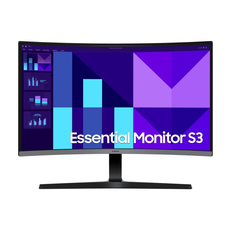 Samsung Essential S3 S27D392GAU LCD Monitor Profissional Curvo, 68,6 cm (27"), 1920 x 1080 pixels Full HD, 100Hz, HDMI, VGA, Ajuste de inclinação, Preto - LS27D392GAUXEN - 8806095845708