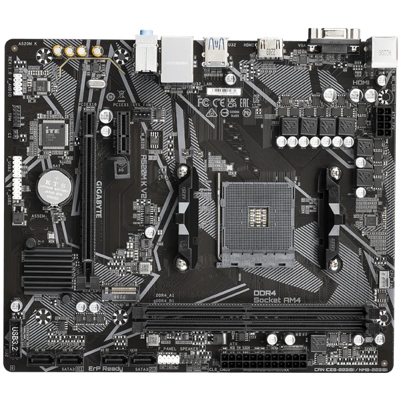 Gigabyte A520M K V2 Motherboard AMD A520 Socket AM4 DDR4 micro ATX PCIe 3.0 M.2 - 9MA52MK2-00-11 - 4719331852771