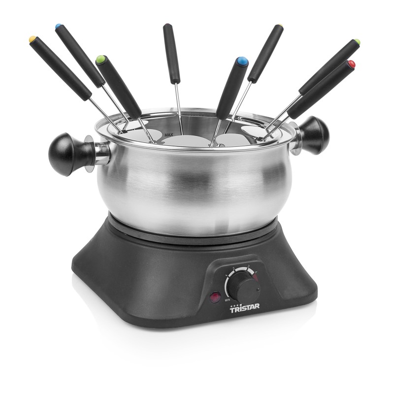 Tristar FO-1109 Fondue Elétrico para 8 Pessoas, 1,3 L, 1400 W, Temperatura Regulável, Preto, Inox - 8713016071484