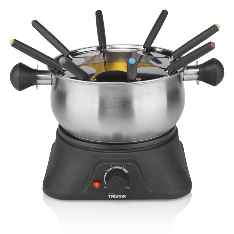 Tristar FO-1109 Fondue Elétrico para 8 Pessoas, 1,3 L, 1400 W, Temperatura Regulável, Preto, Inox - 8713016071484