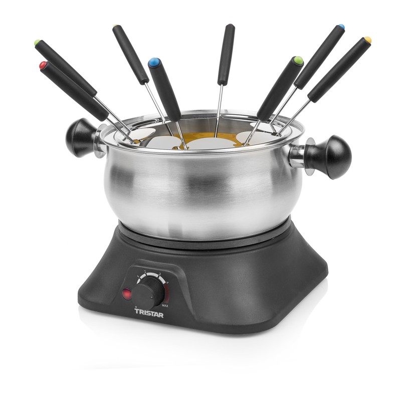 Tristar FO-1109 Fondue Elétrico para 8 Pessoas, 1,3 L, 1400 W, Temperatura Regulável, Preto, Inox - 8713016071484