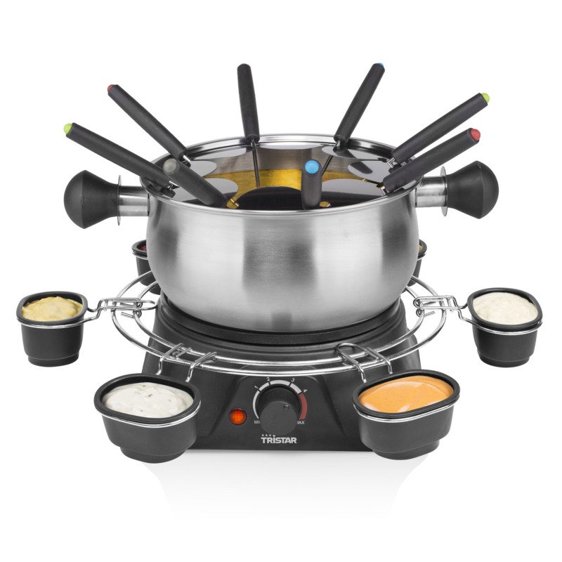 Tristar FO-1109 Fondue Elétrico para 8 Pessoas, 1,3 L, 1400 W, Temperatura Regulável, Preto, Inox - 8713016071484