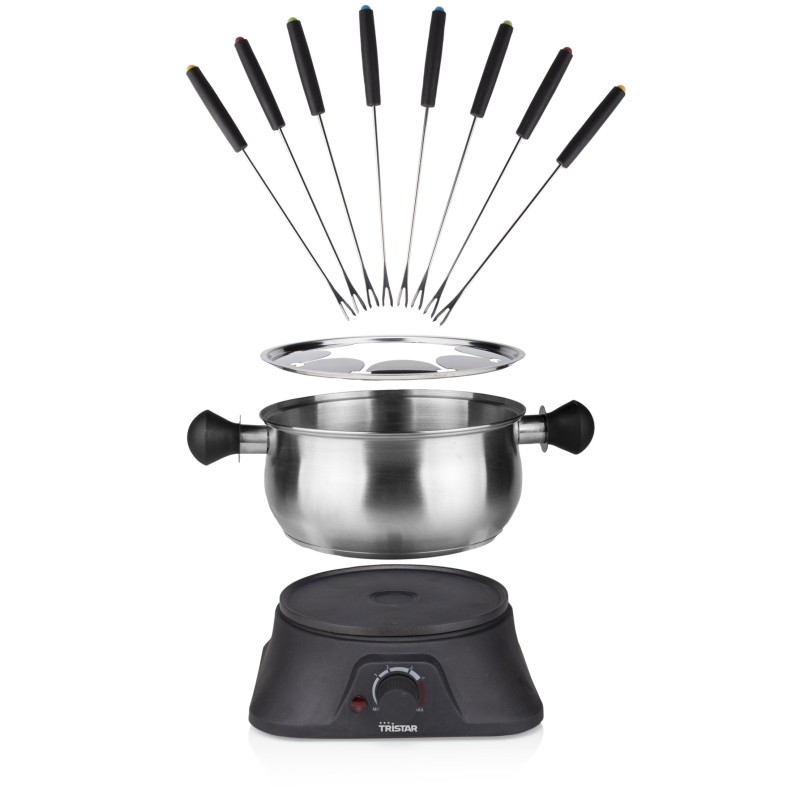 Tristar FO-1109 Fondue Elétrico para 8 Pessoas, 1,3 L, 1400 W, Temperatura Regulável, Preto, Inox - 8713016071484