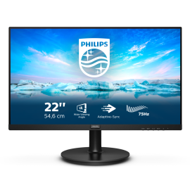 Philips V-Line 222V8LA LCD Monitor Plano, 54,6 cm (21.5"), 1920 x 1080 pixels Full HD, 75Hz, HDMI, DisplayPort, Altifalantes Integrados, Preto - 222V8LA/00 - 8712581771690