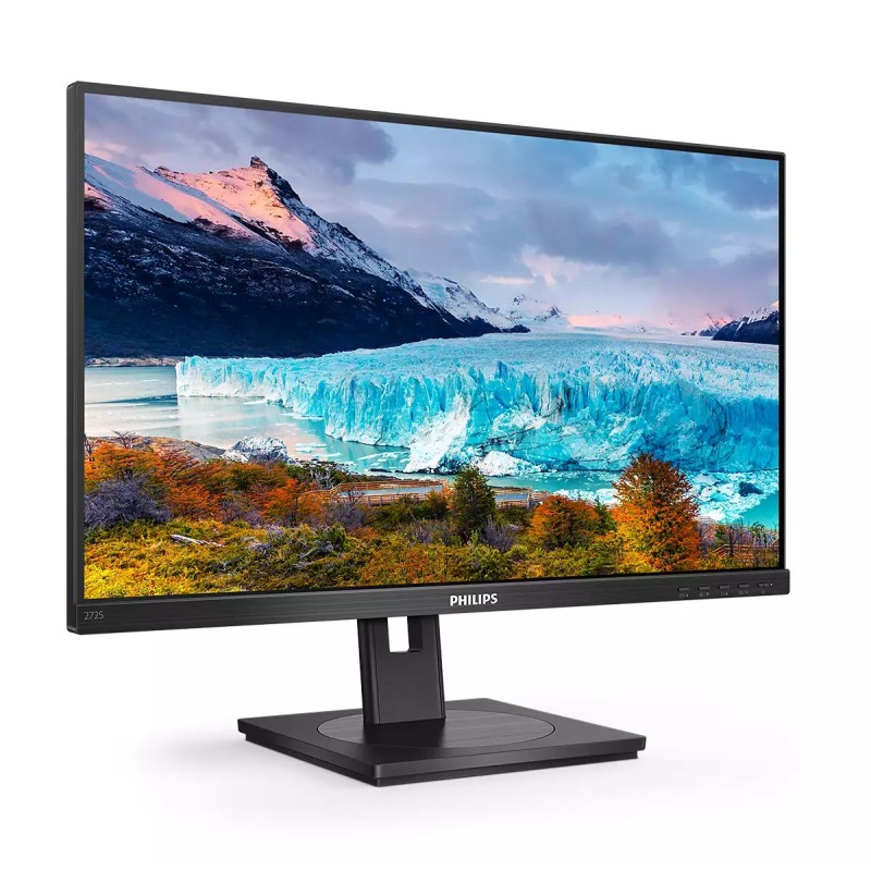 Philips S-Line 272S1AE LCD Monitor Profissional Plano, 68,6 cm (27"), 1920 x 1080 pixels Full HD, 75Hz, HDMI, DisplayPort, Ajuste de Altura, Pivot, Altifalantes Integrados, Preto - 272S1AE/00 - 8712581767273