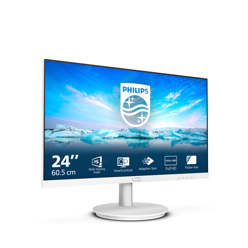 Philips V Line 241V8AW LCD Monitor Plano, 60,5 cm (23,8"), 1920 x 1080 pixels Full HD, 75Hz, HDMI, Altifalantes Integrados, Branco - 241V8AW/00 - 8712581804343