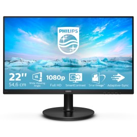 Philips V-Line 221V8A LED Monitor Plano, 54,6 cm (21.5"), 1920 x 1080 pixels Full HD, 75Hz, HDMI, Altifalantes Integrados, Preto - 221V8A/00 - 8712581760199