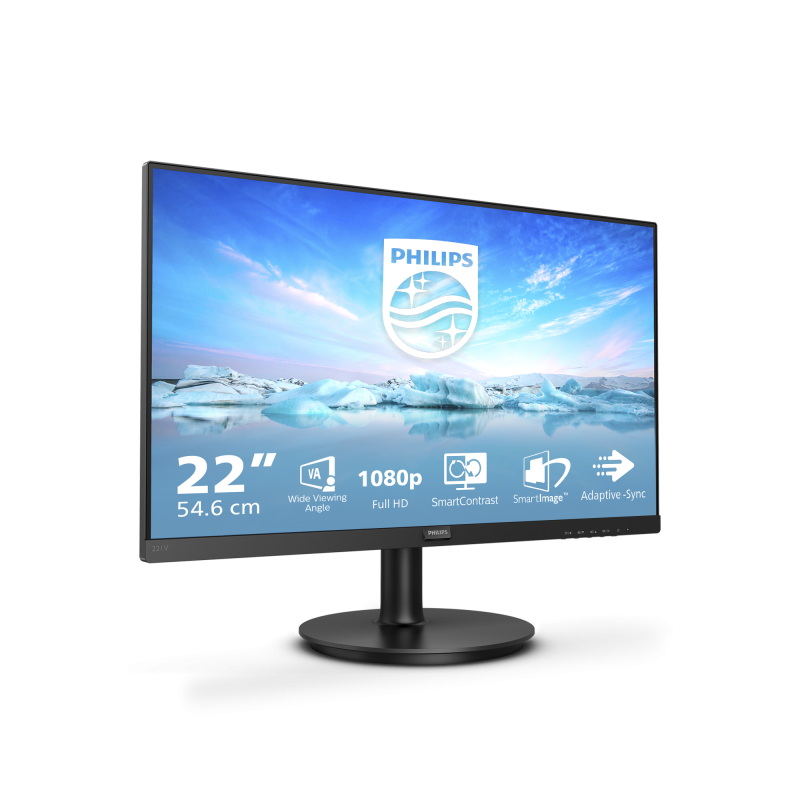 Philips V-Line 221V8A LED Monitor Plano, 54,6 cm (21.5"), 1920 x 1080 pixels Full HD, 75Hz, HDMI, Altifalantes Integrados, Preto - 221V8A/00 - 8712581760199