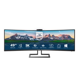 Philips P Line 499P9H LCD Monitor Profissional Curvo, 124 cm (48,8"), 5120 x 1440 pixels UltraWide Dual Quad HD, 70Hz, USB-C, DisplayPort, HDMI, Ajuste de Altura, Altifalantes Integrados, Câmera Embutida, Preto - 499P9H/00 - 8712581753719