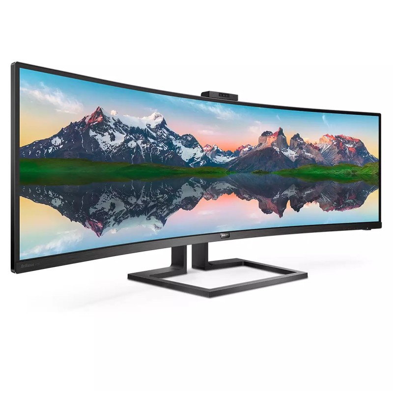 Philips P Line 499P9H LCD Monitor Profissional Curvo, 124 cm (48,8"), 5120 x 1440 pixels UltraWide Dual Quad HD, 70Hz, USB-C, DisplayPort, HDMI, Ajuste de Altura, Altifalantes Integrados, Câmera Embutida, Preto - 499P9H/00 - 8712581753719