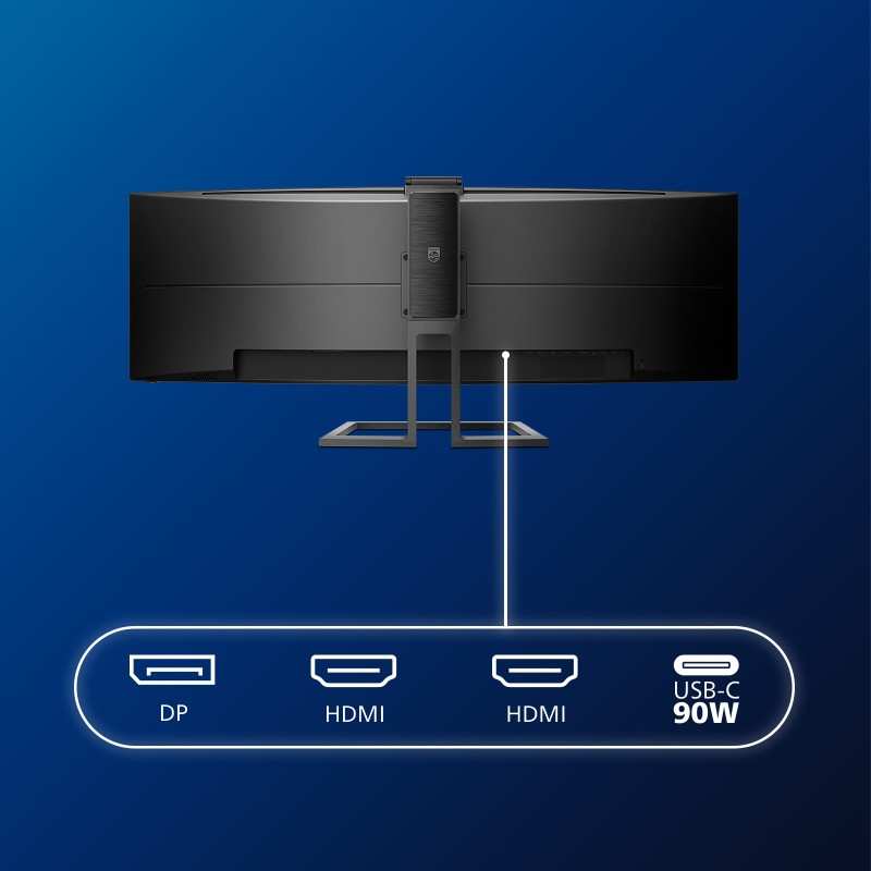 Philips P Line 499P9H LCD Monitor Profissional Curvo, 124 cm (48,8"), 5120 x 1440 pixels UltraWide Dual Quad HD, 70Hz, USB-C, DisplayPort, HDMI, Ajuste de Altura, Altifalantes Integrados, Câmera Embutida, Preto - 499P9H/00 - 8712581753719