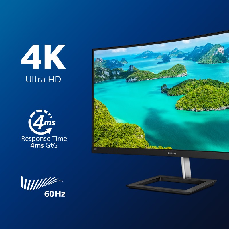 Philips E-Line 328E1CA LCD Monitor Profissional Curvo, 80 cm (31,5"), 3840 x 2160 pixels 4K Ultra HD, 60Hz, HDMI, DisplayPort, Altifalantes Integrados, Preto - 328E1CA/00 - 8712581758516