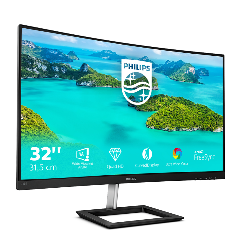 Philips E-Line 325E1C LCD Monitor Profissional Curvo, 80 cm (31.5"), 2560 x 1440 pixels Quad HD, 75Hz, HDMI, DisplayPort, AMD FreeSync, Ajuste de Inclinação, Preto - 325E1C/00 - 8712581758493