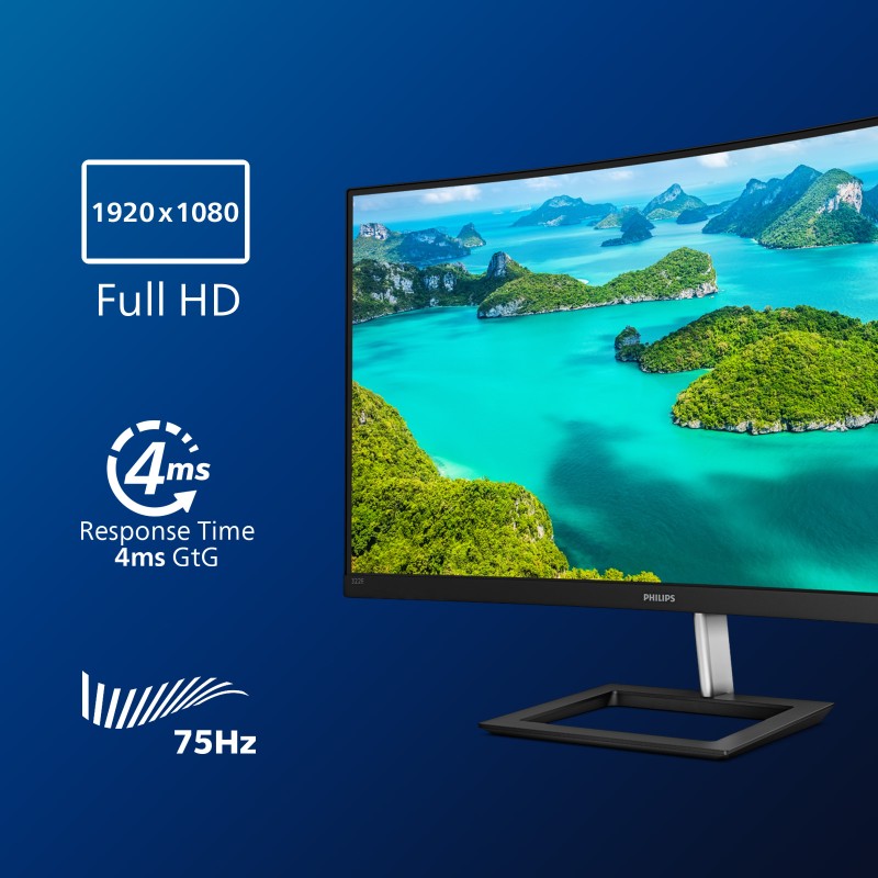 Philips E-Line 322E1C LCD Monitor Profissional Curvo, 80 cm (31.5"), 1920 x 1080 pixels Full HD, 75Hz, HDMI, DisplayPort, Preto - 322E1C/00 - 8712581758479