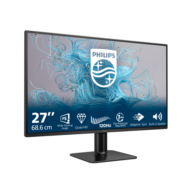 Philips 2000 series 27E2N2500 LCD Monitor Plano, 68,6 cm (27"), 2560 x 1440 pixels Quad HD, 120Hz, HDMI, DisplayPort, Anti-reflexo, Ajuste de Inclinação, Preto - 27E2N2500/00 - 8721038004472