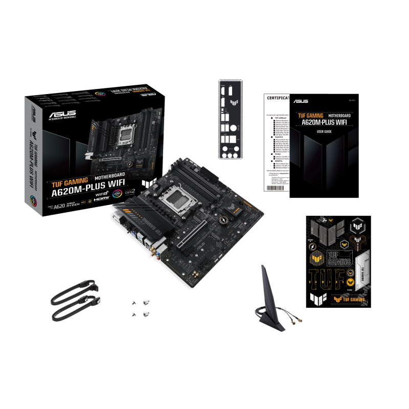 ASUS TUF GAMING A620M-PLUS WIFI Motherboard AMD A620 Socket AM5 DDR5 micro ATX PCIe 4.0 M.2 Wi-Fi - 90MB1F00-M0EAY0 - 4711387164266